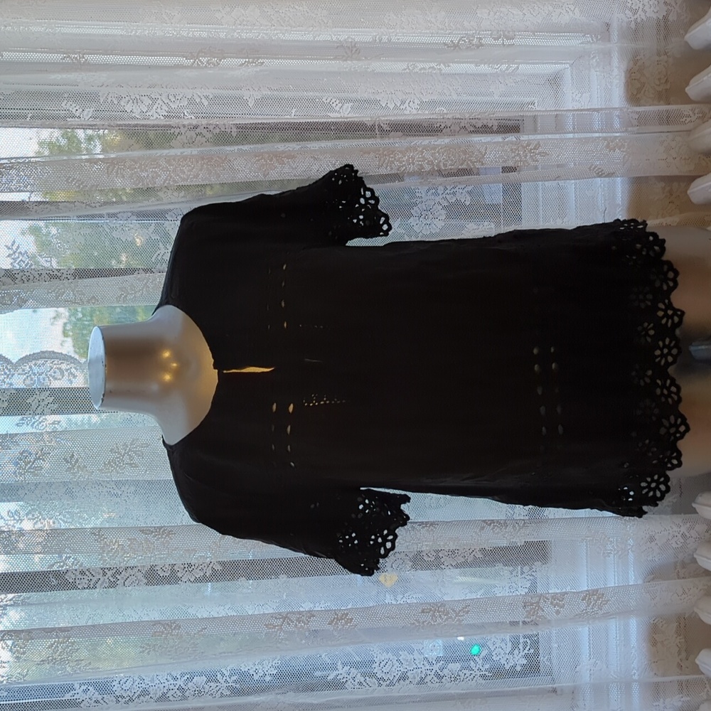 J.Crew Black Eyelet Short Sleeve Top
